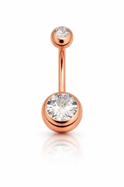piercing αφαλού ροζ χρυσό με διπλό ζιργκόν