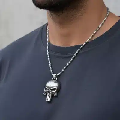 Ανδρικό κολιέ νεκροκεφαλή Punisher – Ατσάλινο ανδρικό κόσμημα NRN0026