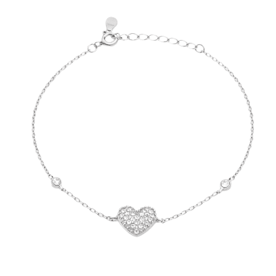 ασημένιο βραχιόλι καρδιά με πέτρες