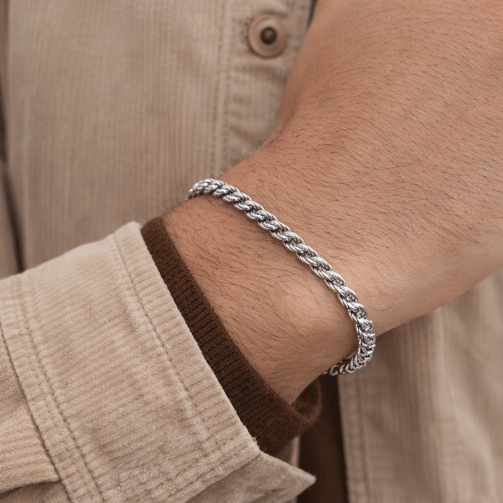 Ασημί ατσάλινο βραχιόλι πλεξούδα – Rope chain βραχιόλι CAT0022 Ασημί ατσάλινο βραχιόλι πλεξούδα – Rope chain βραχιόλι CAT0022