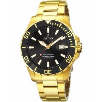ανδρικό ρολόι festina diver χρυσό με μαύρο καντράν