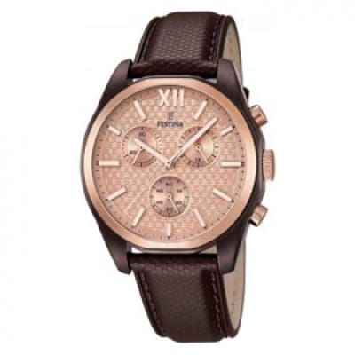 FESTINA Ανδρικό Ρολόι Χρονογράφος Με Καφέ Δερμάτινο Λουράκι F16863-1