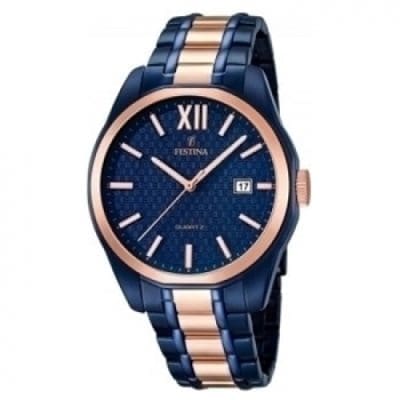 FESTINA Ανδρικό Ρολόι Με Μπλε Χρυσό Μπρασελέ F16854-1