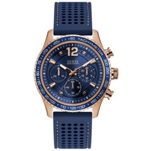 Ανδρικό ρολόι Guess μπλε 44mm με ροζ χρυσή κάσα 100M W0971G3 Ανδρικό ρολόι Guess μπλε 44mm με ροζ χρυσή κάσα 100M W0971G3