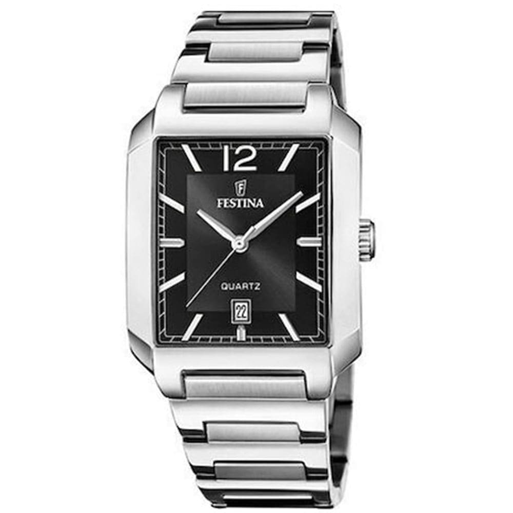 Festina Rectangular Black Dial Watch με Ατσάλινο Μπρασελέ F20677/4 Festina Rectangular Black Dial Watch με Ατσάλινο Μπρασελέ F20677/4