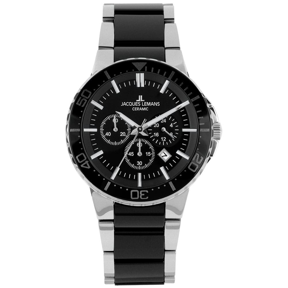 Ανδρικό Ρολόι Jacques Lemans Chronograph 43mm Κεραμικό/Ατσάλινο με Sapphire Crystal & 10ATM 1-2166A Ανδρικό Ρολόι Jacques Lemans Chronograph 43mm Κεραμικό/Ατσάλινο με Sapphire Crystal & 10ATM 1-2166A