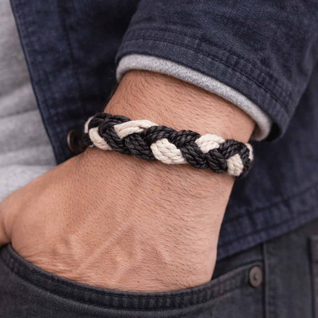 Πλεχτό βραχιόλι σχοινί – Μαύρο και λευκό χειροποίητο ανδρικό MAN44 Πλεχτό βραχιόλι σχοινί – Μαύρο και λευκό χειροποίητο ανδρικό MAN44