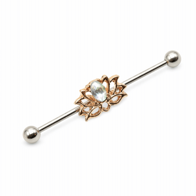 Industrial piercing με λωτό και ιριδίζουσα πέτρα σε ασημί χρώμα NRI0043 Industrial piercing με λωτό και ιριδίζουσα πέτρα σε ασημί χρώμα NRI0043