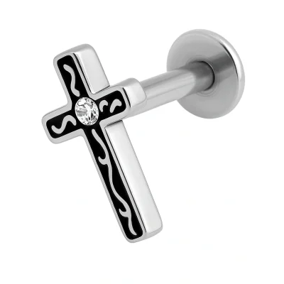 Helix σταυρός piercing – ασημί με ζιργκόν SS176B