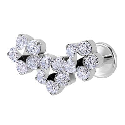 helix piercing τριπλό λουλούδι ζιργκόν ασημί σχέδιο