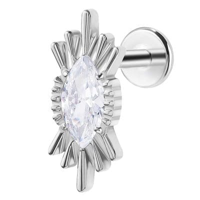 helix piercing ακτίνες με ζιργκόν ασημί close up