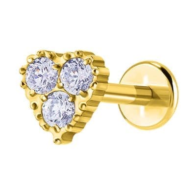 helix piercing καρδιά με ζιργκόν χρυσό close up