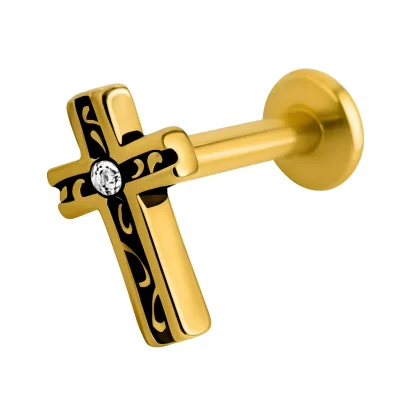 Helix Piercing Σταυρός Χρυσό με Ζιργκόν Design SS176A