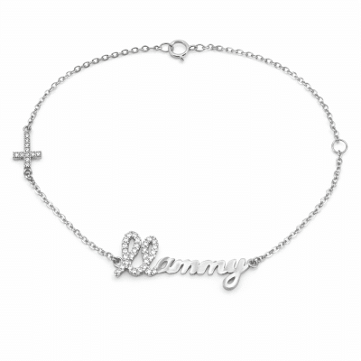 Λευκόχρυσο βραχιόλι mommy με ζιργκόν 19cm