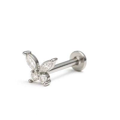 Ασημί Helix Piercing Πεταλούδα με Ζιργκόν  SS242