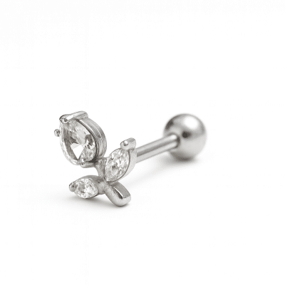 Ασημί Helix Piercing Τριαντάφυλλο με Ζιργκόν SS240