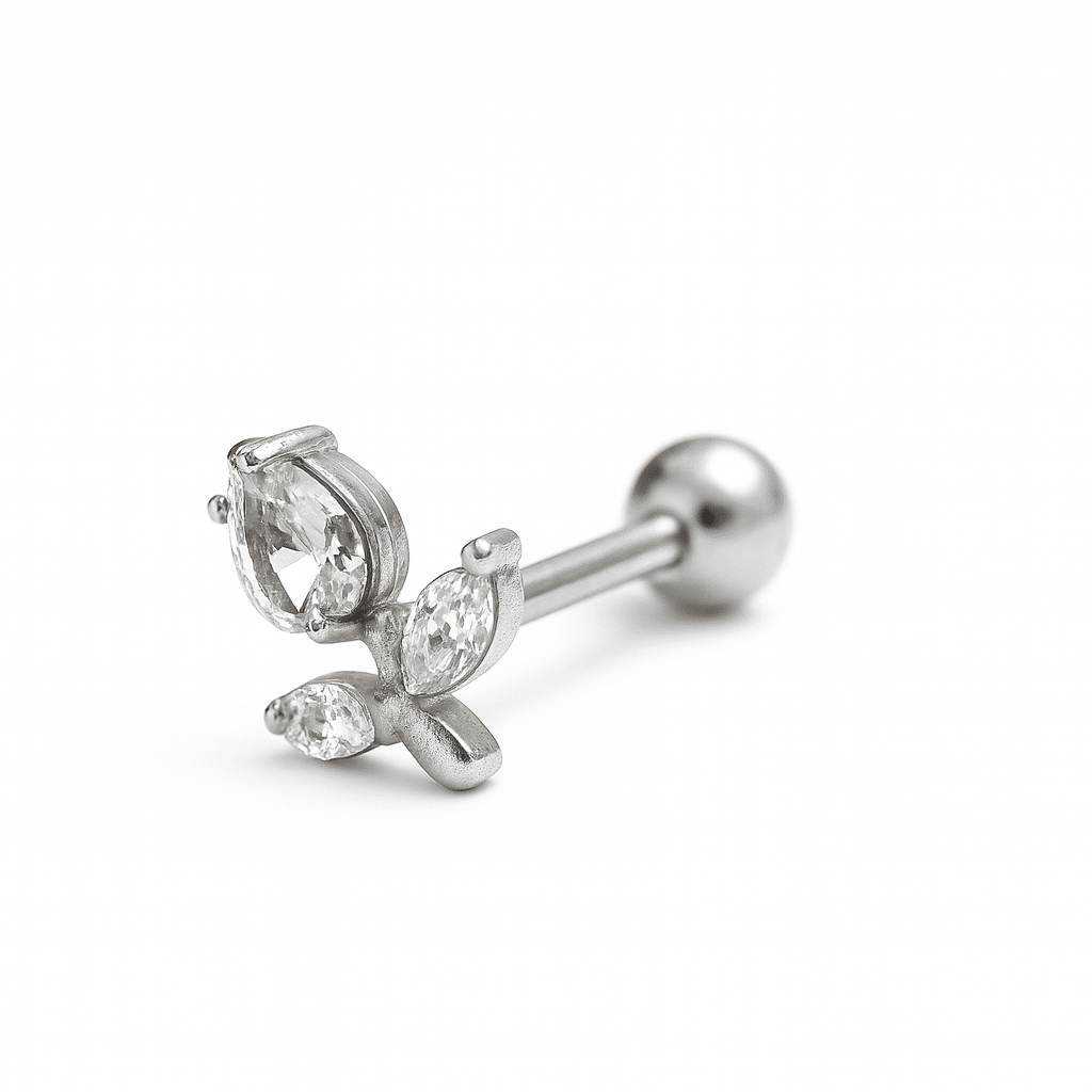 Ασημί Helix Piercing Τριαντάφυλλο με Ζιργκόν SS240 Ασημί Helix Piercing Τριαντάφυλλο με Ζιργκόν SS240