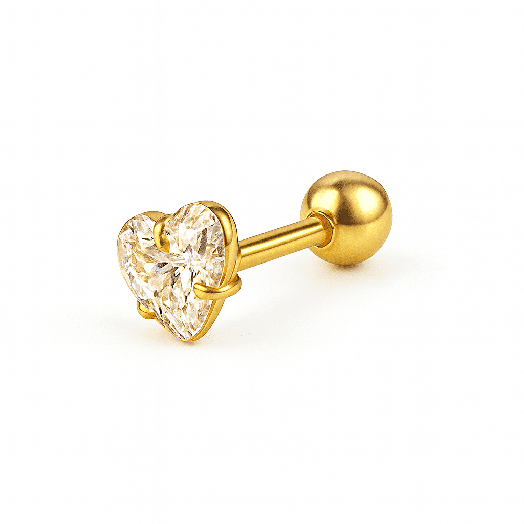 Χρυσό piercing helix καρδιά με ζιργκόν SS252 Χρυσό piercing helix καρδιά με ζιργκόν SS252