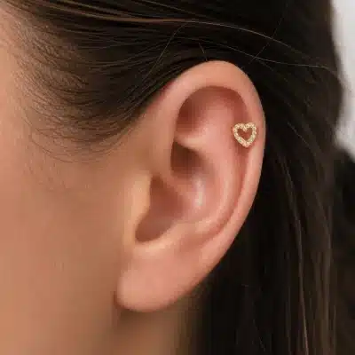 Χρυσό Helix Piercing Καρδιά με Ζιργκόν SS208A