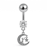 Piercing ατσάλινο – Κρεμαστό σχέδιο σε φεγγάρι και γάτα με ζιργκόν SA1056