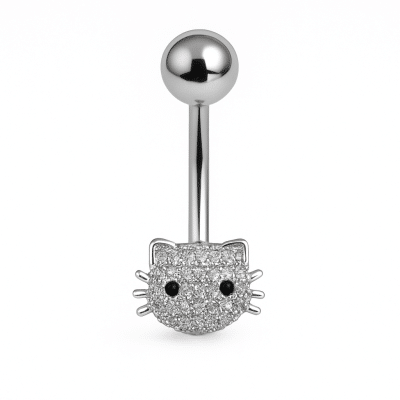 Piercing ατσάλινο – Κρεμαστό σχέδιο σε φεγγάρι και γάτα με ζιργκόν SA1056