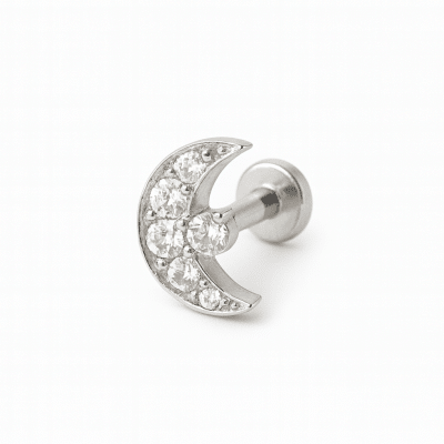 Helix Piercing με Minimal Σχέδιο Φεγγαριού και Ζιργκόν SS204B