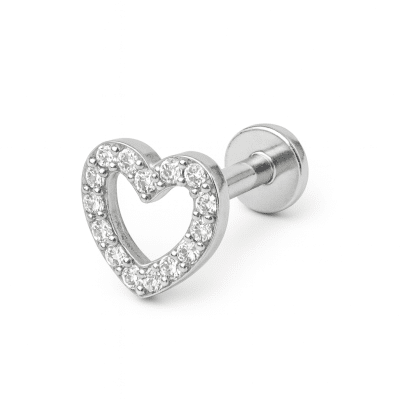 Ασημί Helix Piercing Καρδιά με Ζιργκόν SS208B Ασημί Helix Piercing Καρδιά με Ζιργκόν SS208B