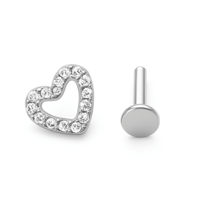 Ασημί Helix Piercing Καρδιά με Ζιργκόν SS208B