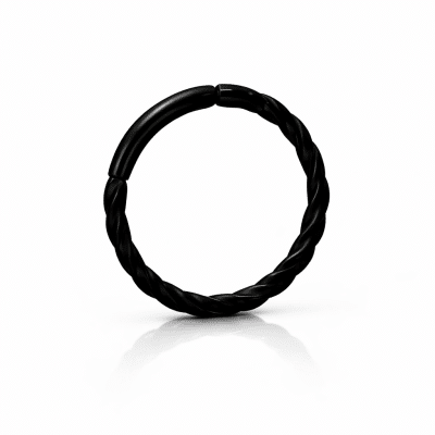 Μαύρο piercing κρίκος με στριφτό σχέδιο minimal SS259