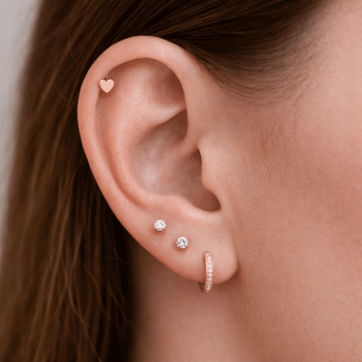 Ροζ χρυσό piercing καρδιά με επίπεδη βάση SS264