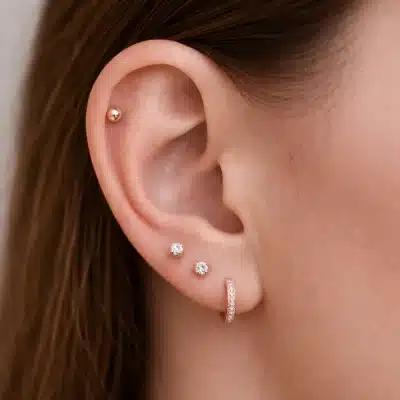 Ροζ χρυσό piercing με επίπεδη βάση και μπίλια SS265