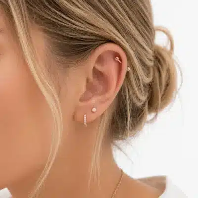 Ροζ χρυσό piercing με διπλή μπίλια και ίσια μπάρα SS266